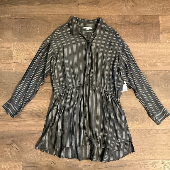 O’Neill gray and white stripe long sleeve coverup / shirt dress, M, NWT! - Picture 3 of 9